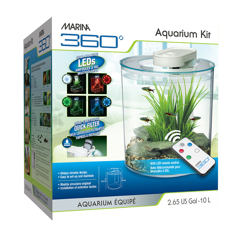 Aquarium 10L équipé avec vue en 360 - L.28 x l.28 x H.33 cm