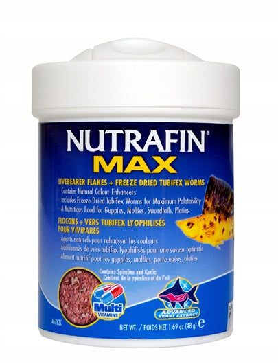 Nutrafin Max Livebearer Flakes & Freeze Dried Tubifex Worms 48g/1.69oz